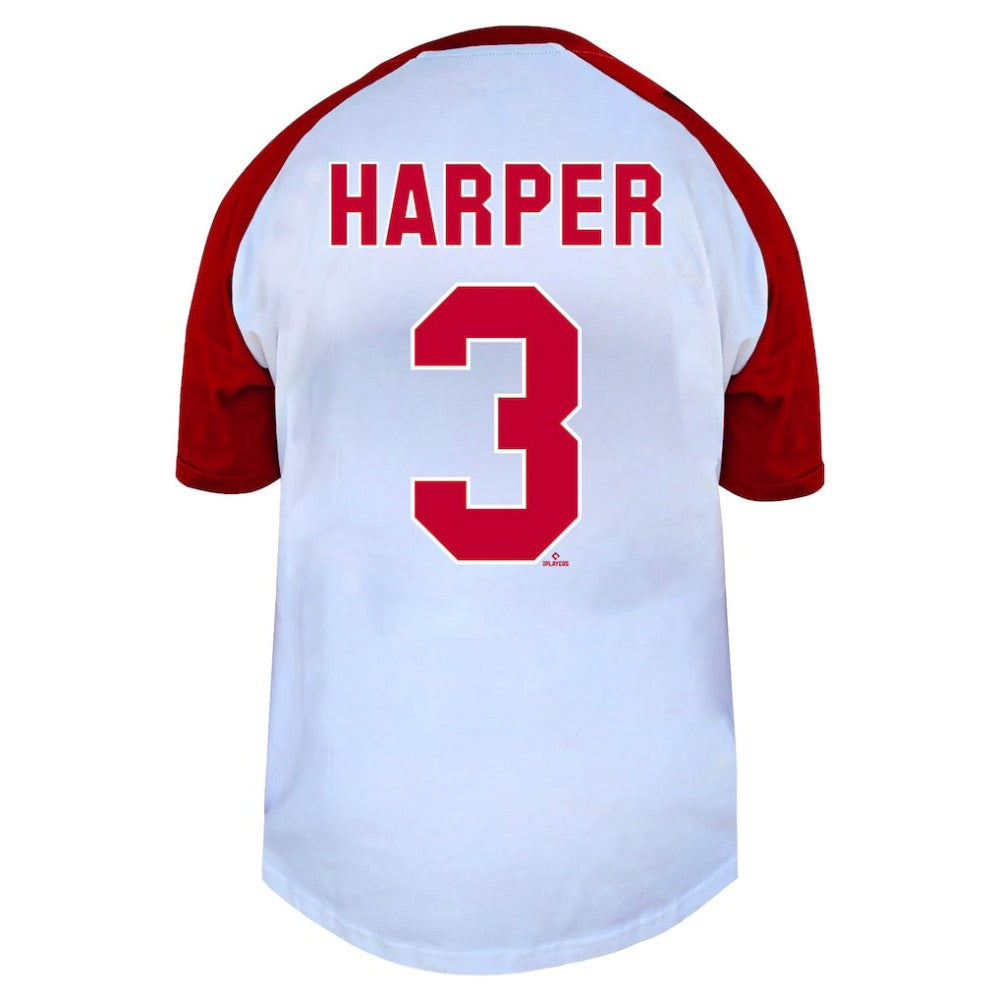 Bryce Harper Philadelphia Phillies Profile Women's Plus Size Name & Number Raglan Henley T-Shirt White