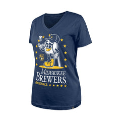Milwaukee Brewers Women's Little Miss 2 V-Neck T-Shirt Navy | New Era