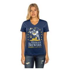 Milwaukee Brewers Women's Little Miss 2 V-Neck T-Shirt Navy | New Era