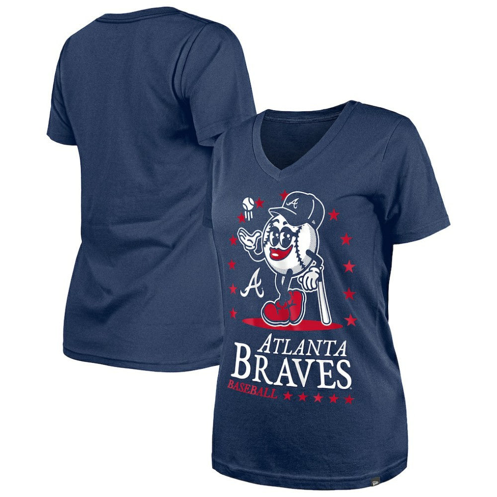Atlanta Braves Women's Little Miss 2 V-Neck T-Shirt Navy | New Era