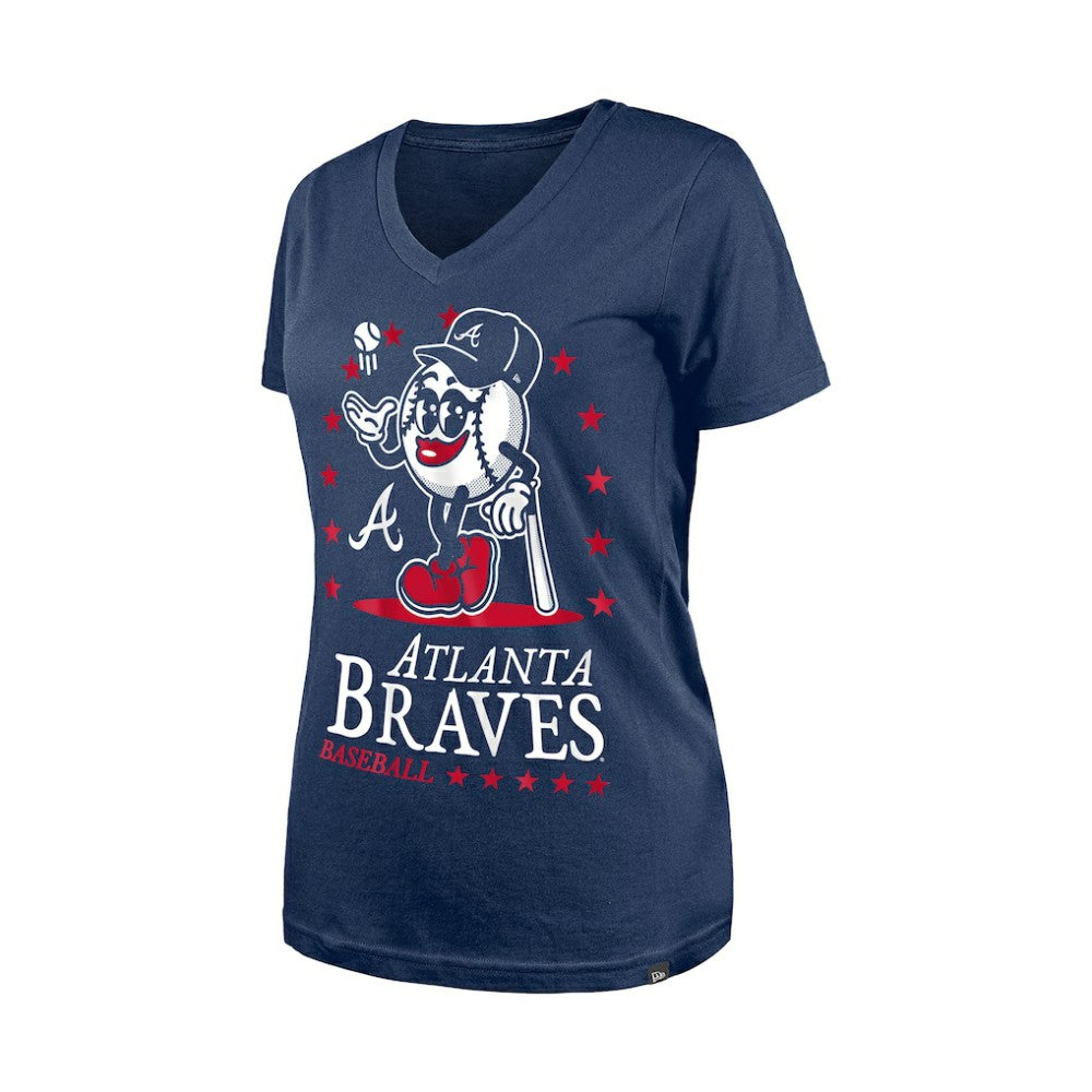 Atlanta Braves Women's Little Miss 2 V-Neck T-Shirt Navy | New Era