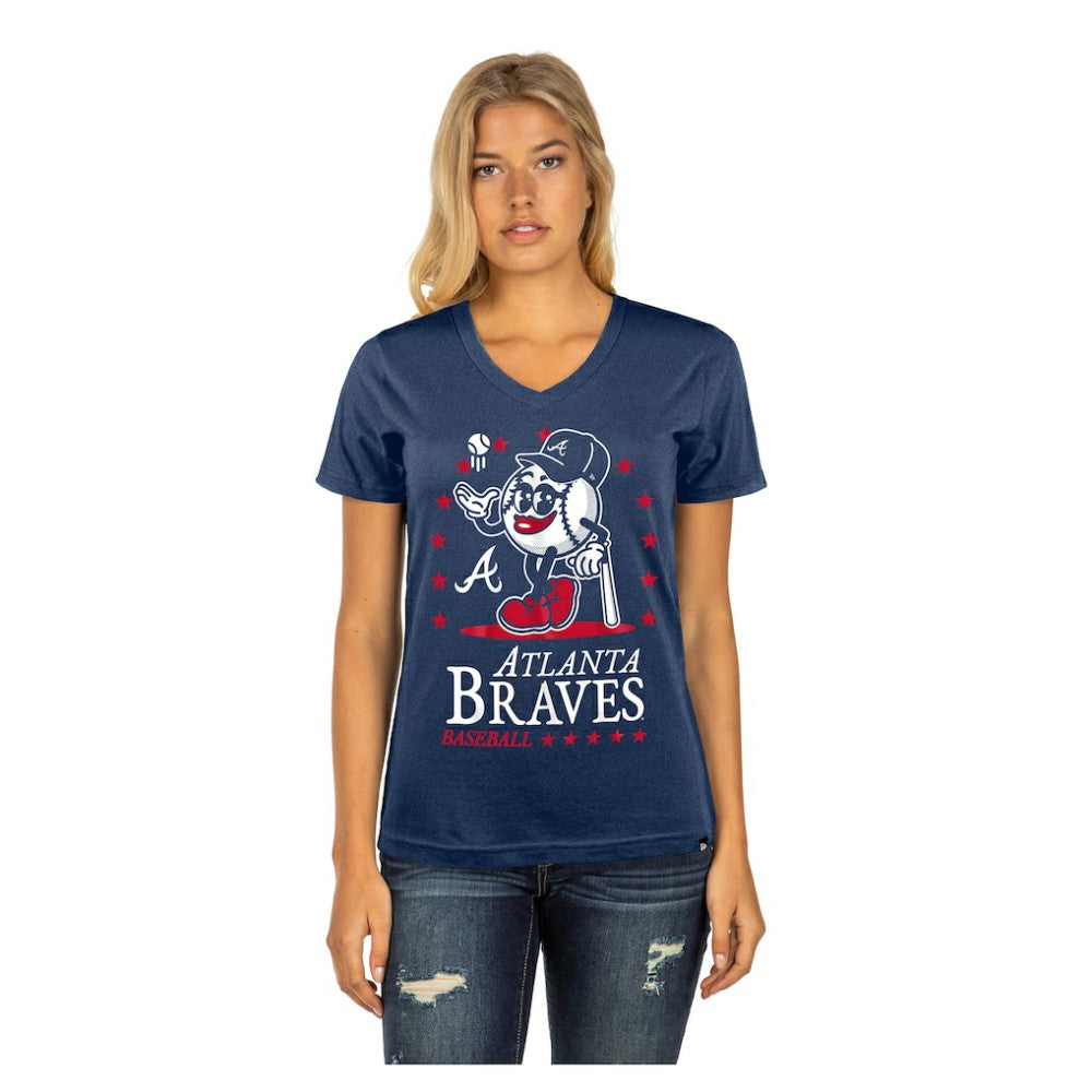 Atlanta Braves Women's Little Miss 2 V-Neck T-Shirt Navy | New Era