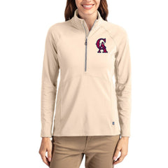 Los Angeles Angels Cutter & Buck Women's Cooperstown Collection Adapt Eco Knit Stretch Half-Zip Pullover Tan