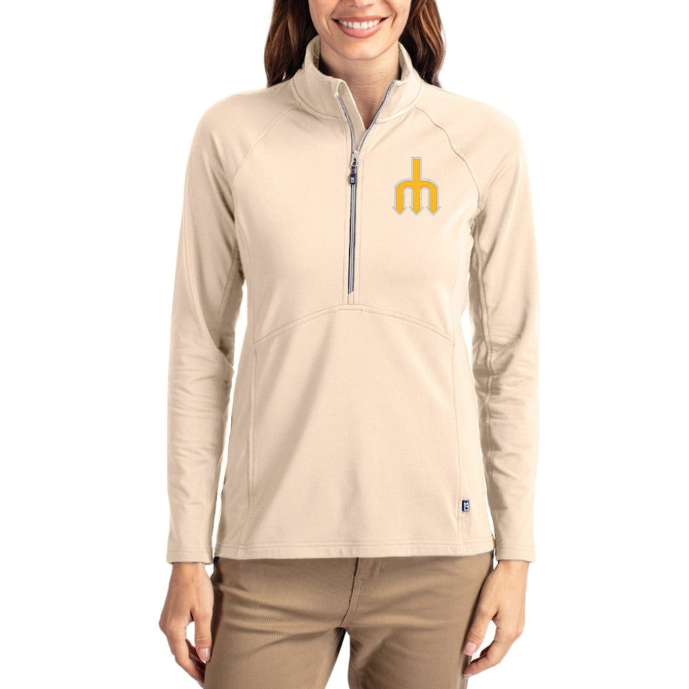 Seattle Mariners Cutter & Buck Women's Cooperstown Collection Adapt Eco Knit Stretch Half-Zip Pullover Tan