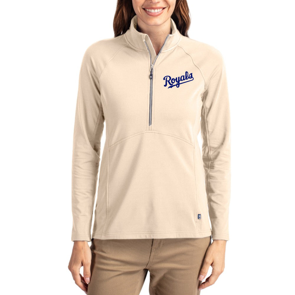 Kansas City Royals Cutter & Buck Women's Cooperstown Collection Adapt Eco Knit Stretch Half-Zip Pullover Tan
