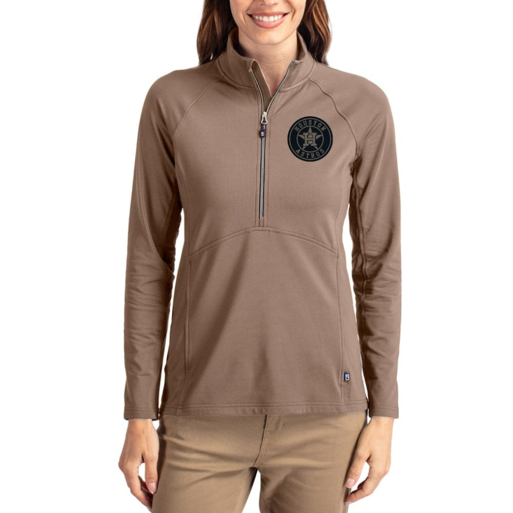 Houston Astros Cutter & Buck Women's Adapt Eco Knit Stretch Half-Zip Pullover Brown