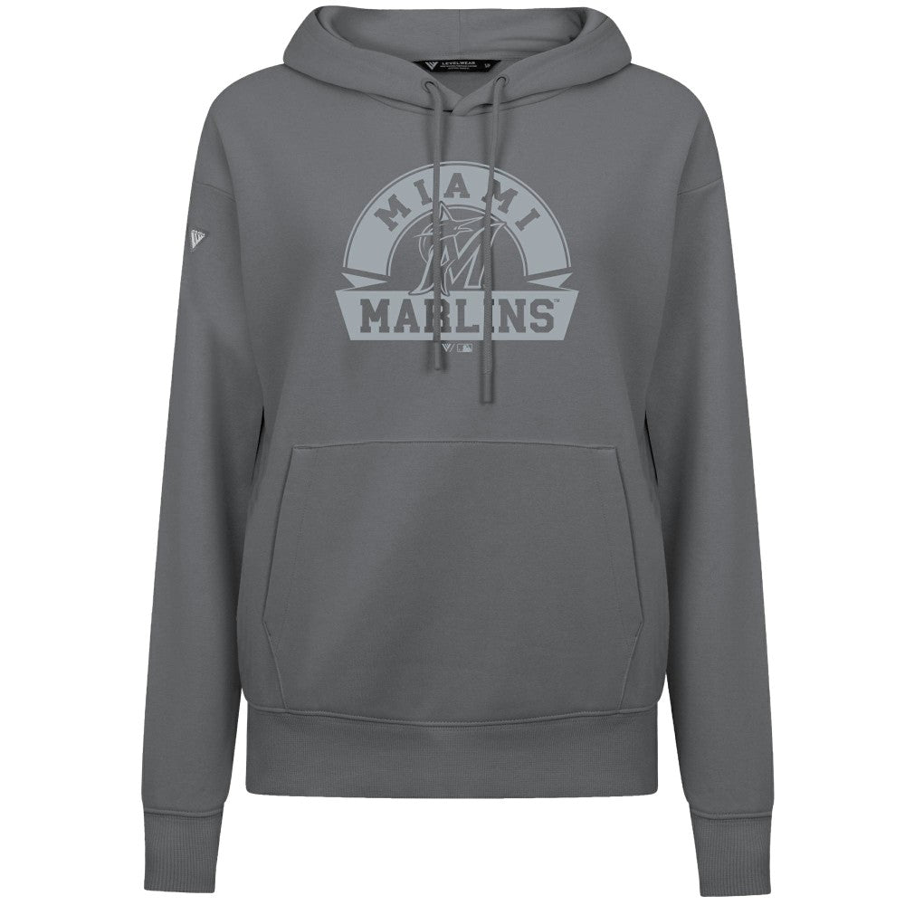 Miami Marlins Levelwear Women's Adorn Banner Arch Hoodie Stone