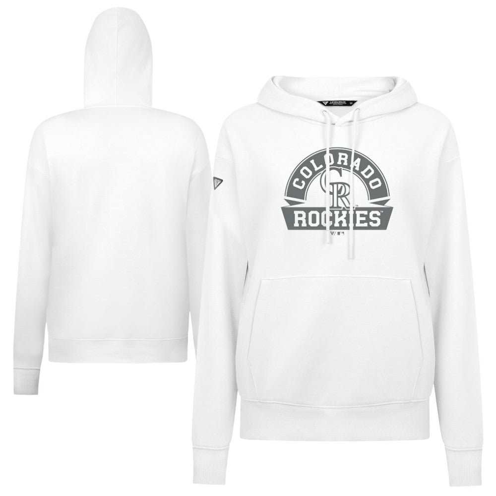 Colorado Rockies Levelwear Women's Adorn Banner Arch Hoodie White