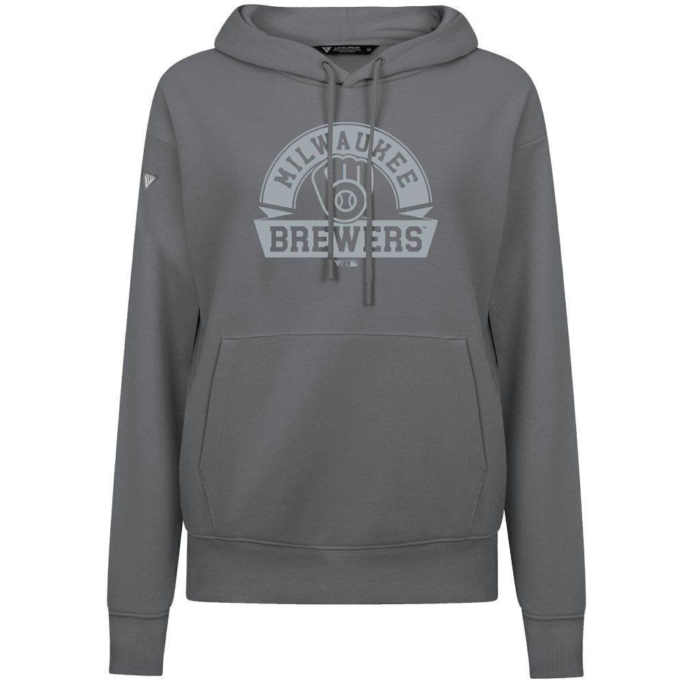 Milwaukee Brewers Levelwear Women's Adorn Banner Arch Hoodie Stone