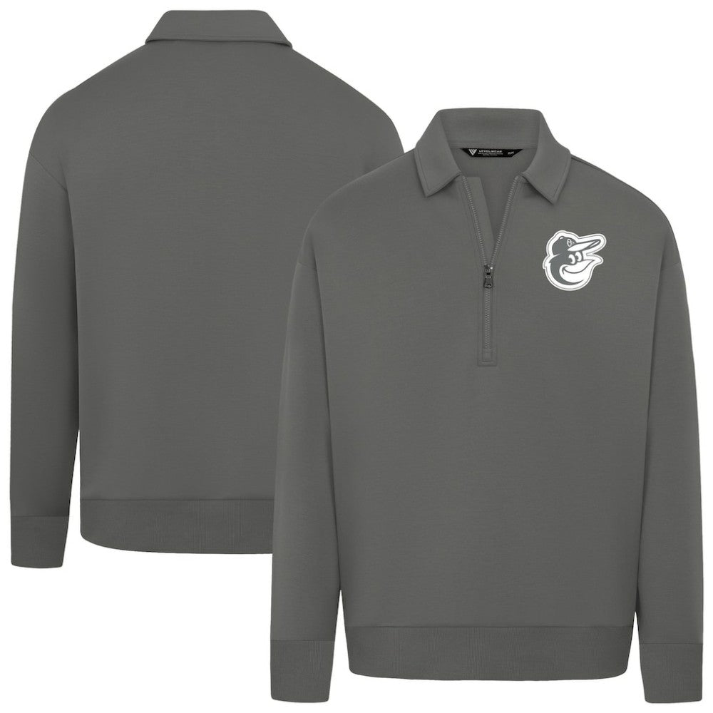 Baltimore Orioles Levelwear Women's Canmore Chenille Logo Quarter-Zip Top Stone