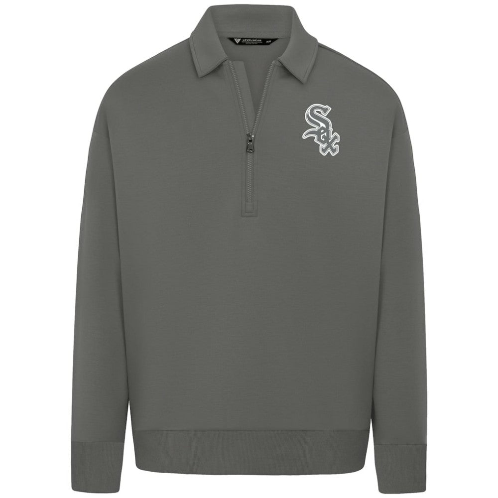 Chicago White Sox Levelwear Women's Canmore Chenille Logo Quarter-Zip Top Stone