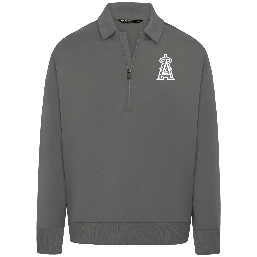 Los Angeles Angels Levelwear Women's Canmore Chenille Logo Quarter-Zip Top Stone
