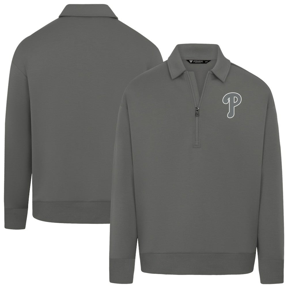 Philadelphia Phillies Levelwear Women's Canmore Chenille Logo Quarter-Zip Top Stone