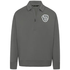 Milwaukee Brewers Levelwear Women's Canmore Chenille Logo Quarter-Zip Top Stone
