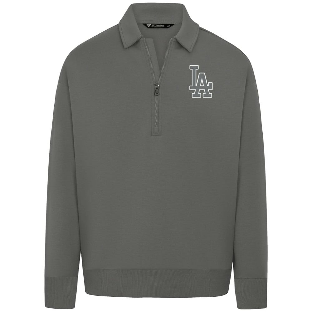 Los Angeles Dodgers Levelwear Women's Canmore Chenille Logo Quarter-Zip Top Stone
