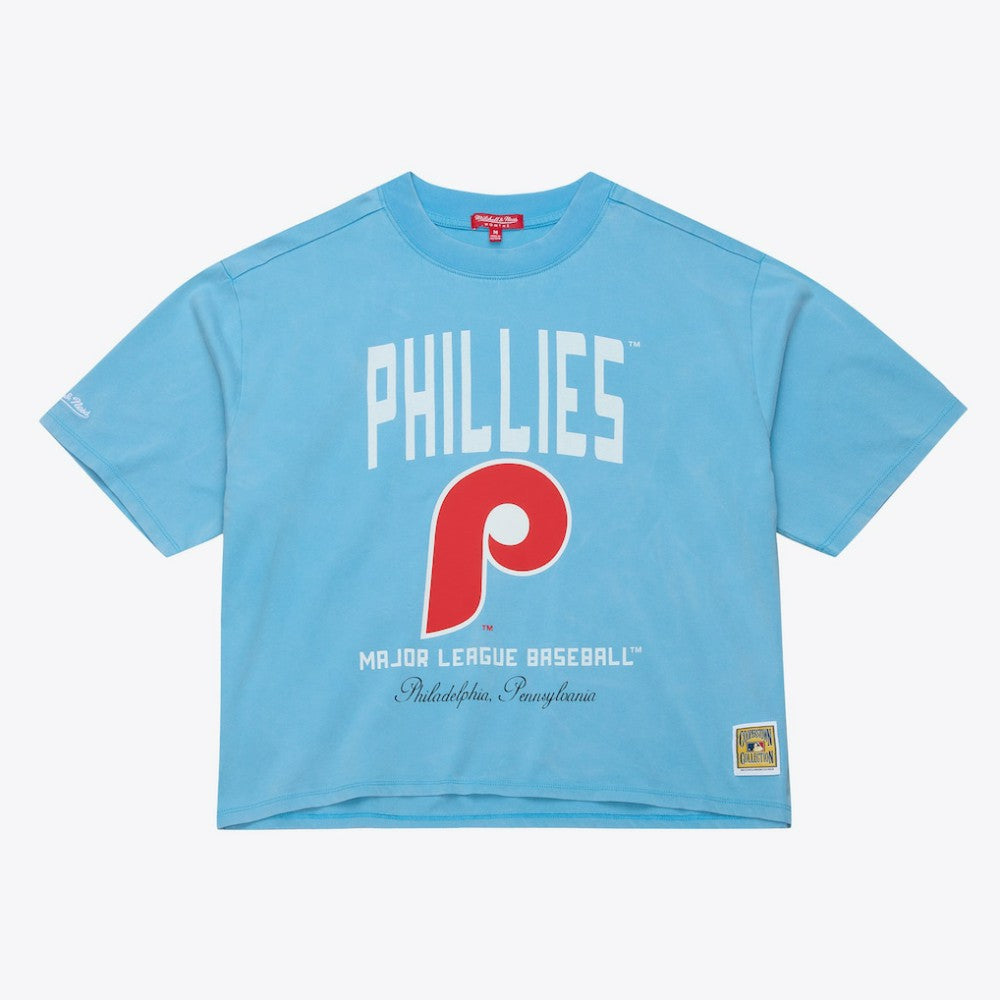 Philadelphia Phillies Women's Cooperstown Cropped Boxy T-Shirt Light Blue | Mitchell & Ness