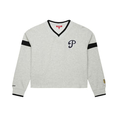 Philadelphia Phillies Women's Cooperstown Collection V-Neck Cropped Toggle Sweatshirt Heather Gray | Mitchell & Ness