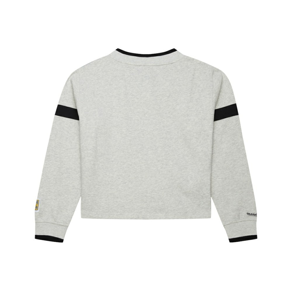 Philadelphia Phillies Women's Cooperstown Collection V-Neck Cropped Toggle Sweatshirt Heather Gray | Mitchell & Ness