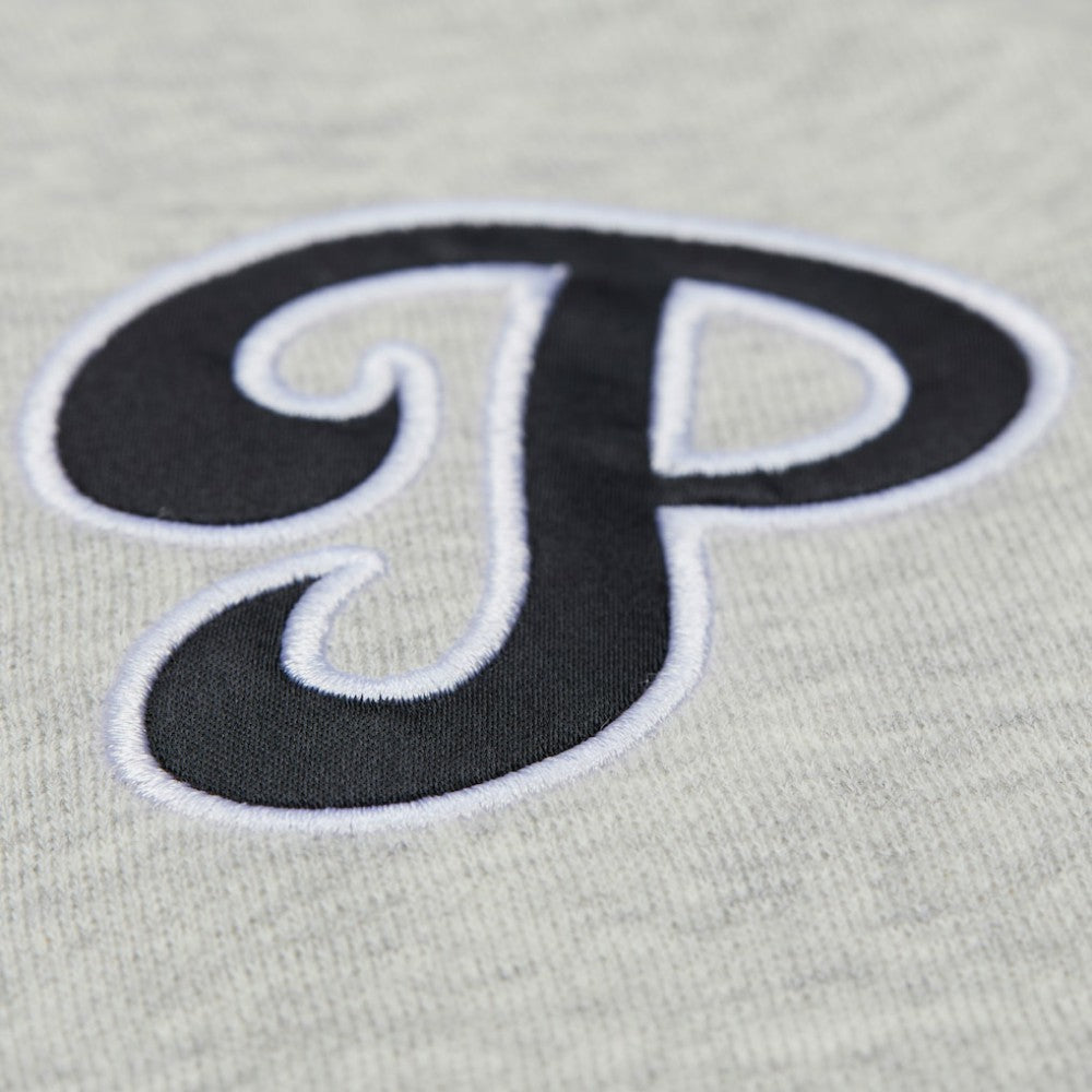 Philadelphia Phillies Women's Cooperstown Collection V-Neck Cropped Toggle Sweatshirt Heather Gray | Mitchell & Ness
