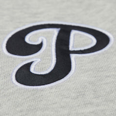 Philadelphia Phillies Women's Cooperstown Collection V-Neck Cropped Toggle Sweatshirt Heather Gray | Mitchell & Ness