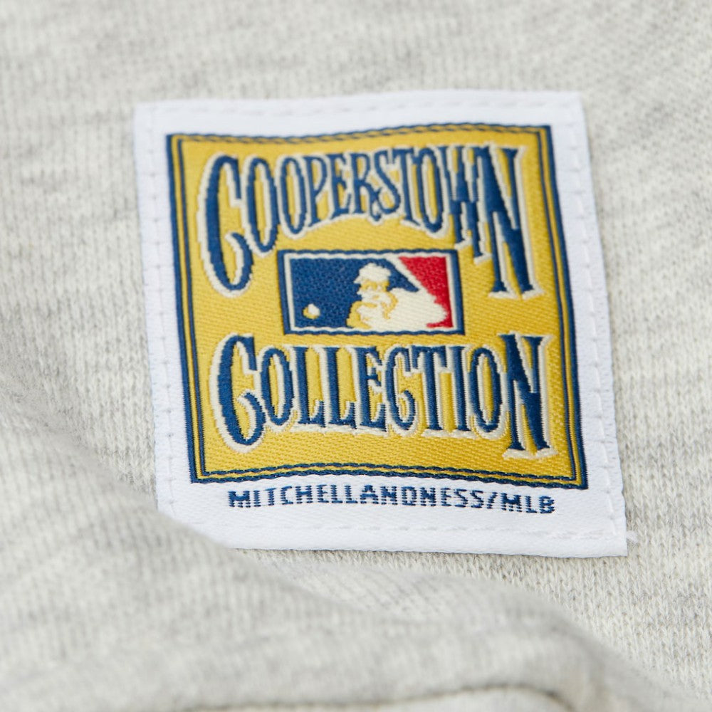 New York Yankees Women's Cooperstown Collection V-Neck Cropped Toggle Sweatshirt Heather Gray | Mitchell & Ness