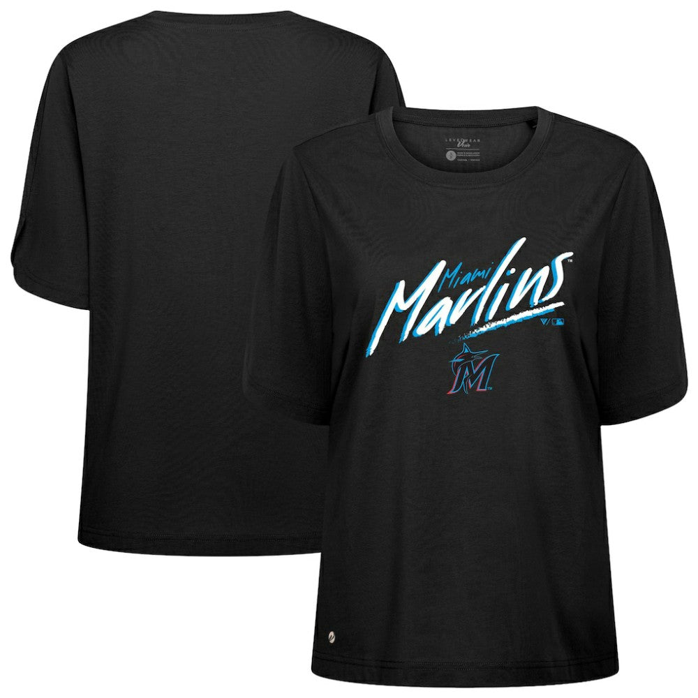 Miami Marlins Levelwear Women's Bloom Sizzle T-Shirt Black