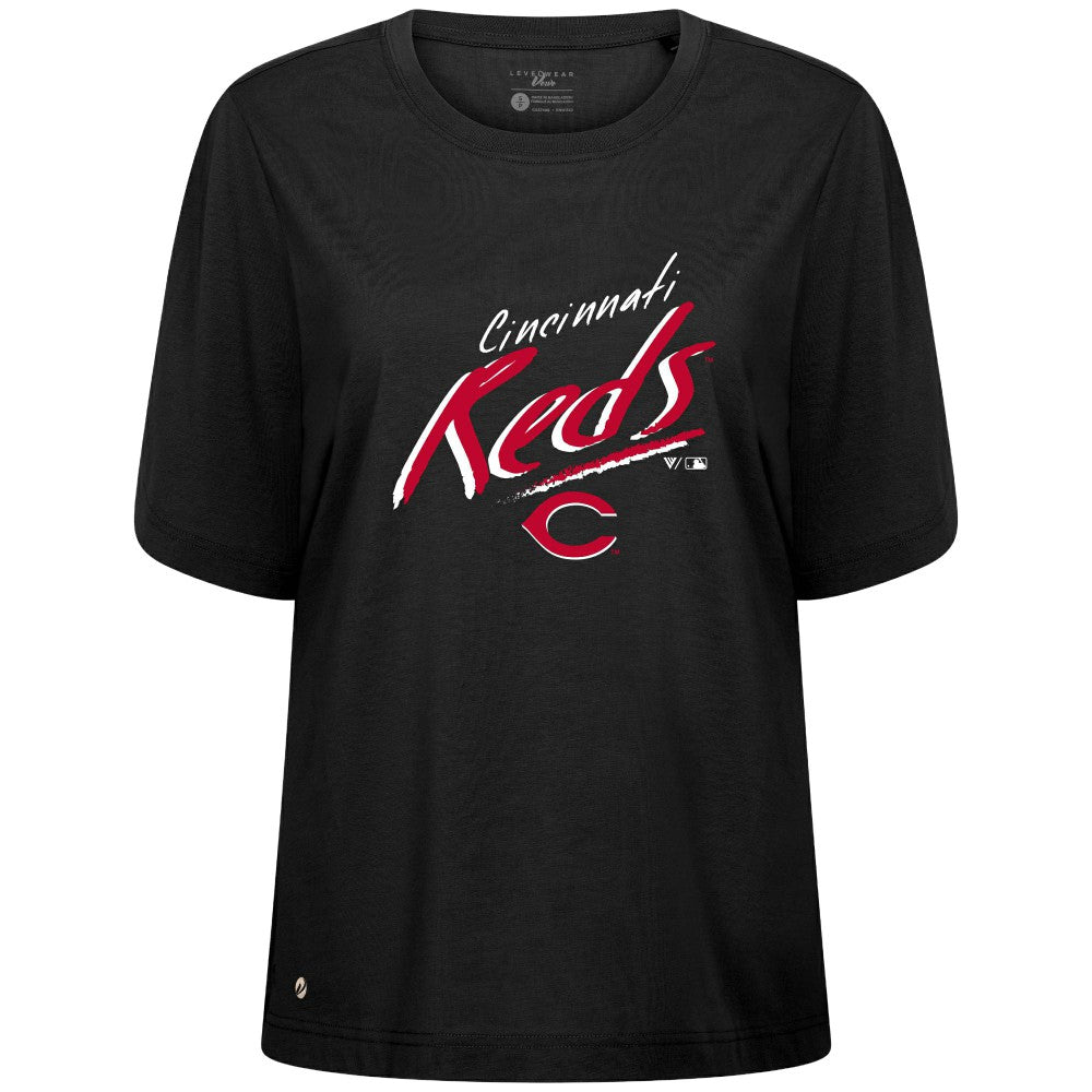 Cincinnati Reds Levelwear Women's Bloom Sizzle T-Shirt Black
