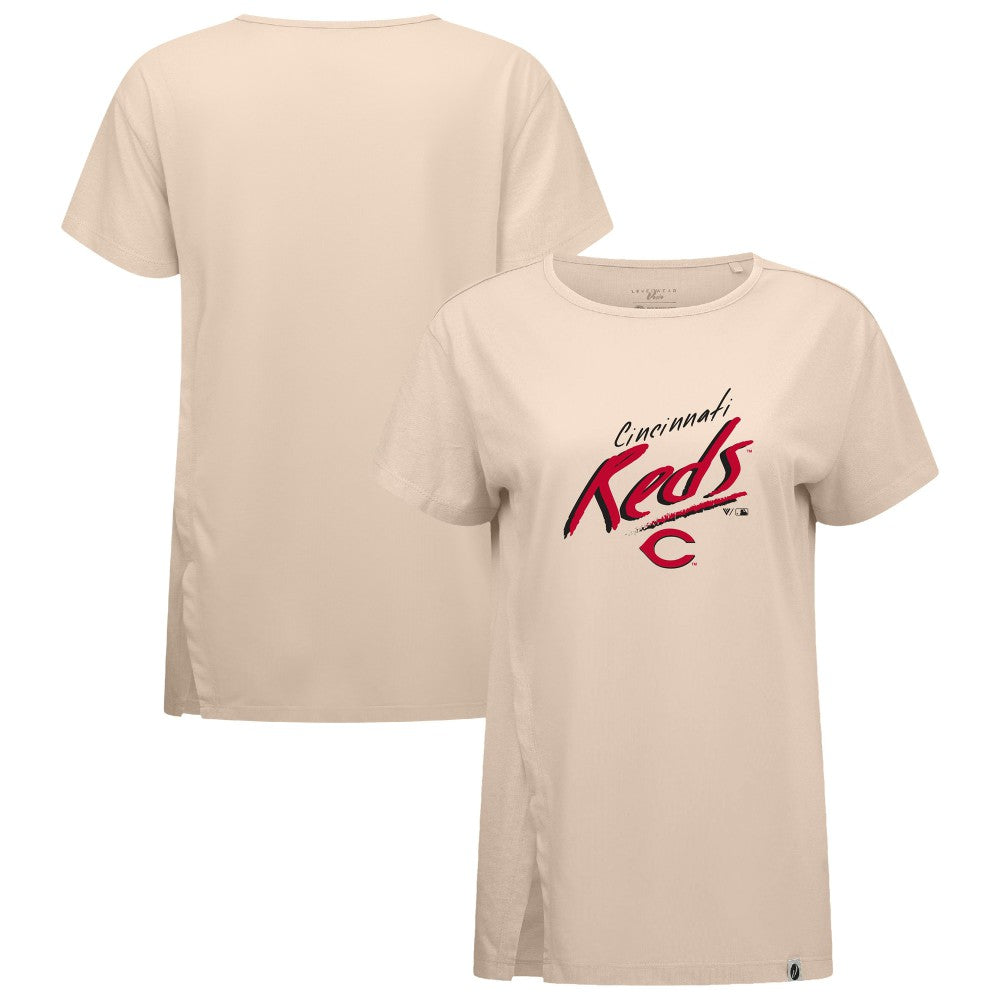 Cincinnati Reds Levelwear Women's Influx Sizzle T-Shirt Khaki
