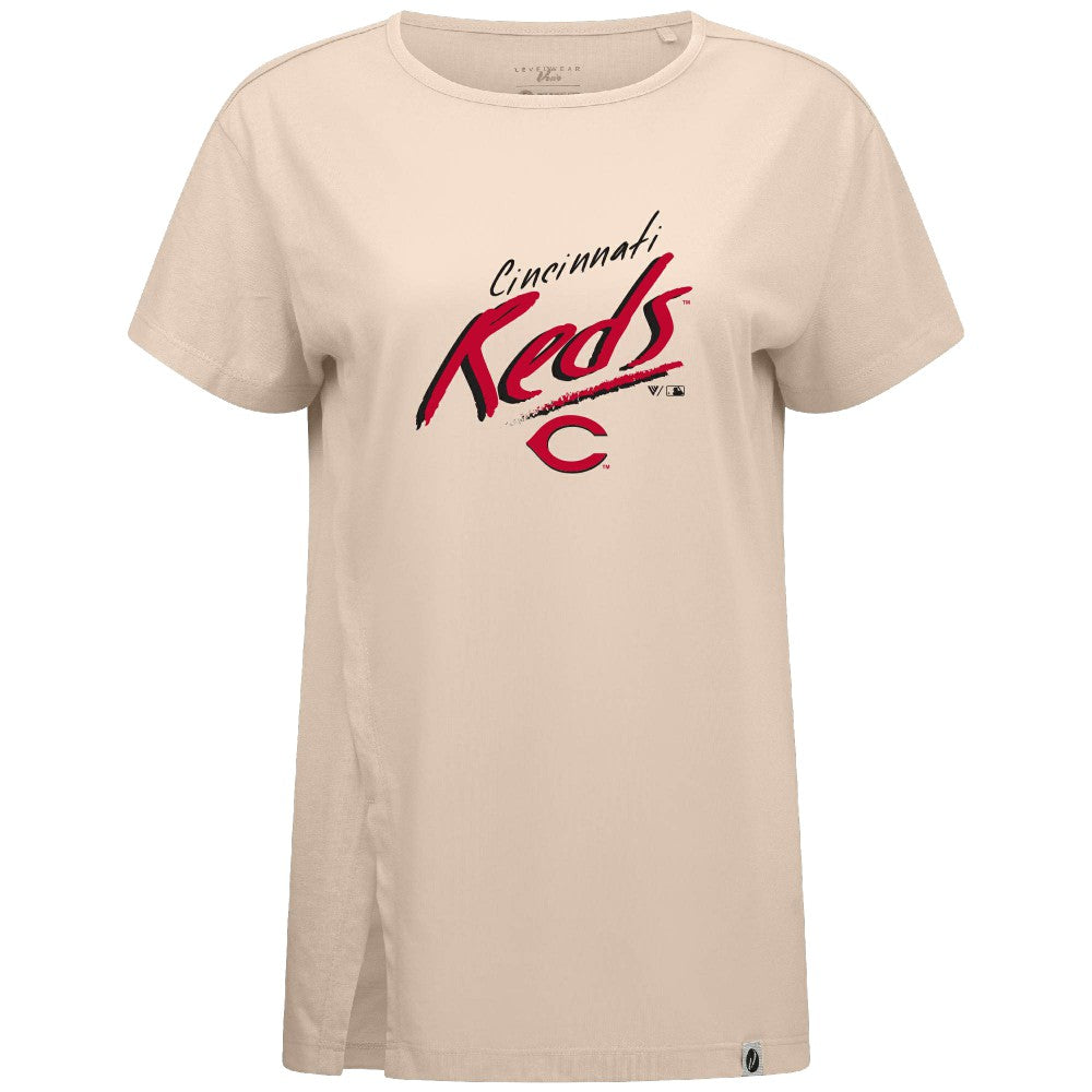Cincinnati Reds Levelwear Women's Influx Sizzle T-Shirt Khaki