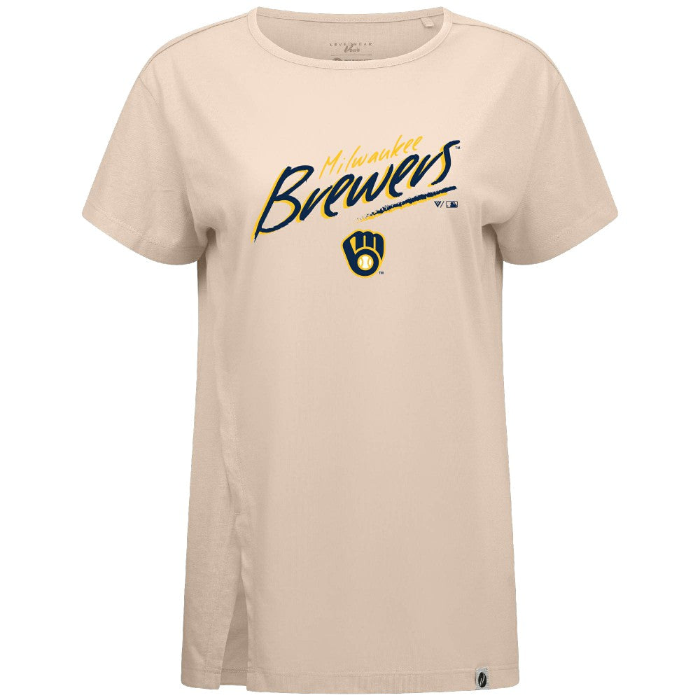 Milwaukee Brewers Levelwear Women's Influx Sizzle T-Shirt Khaki