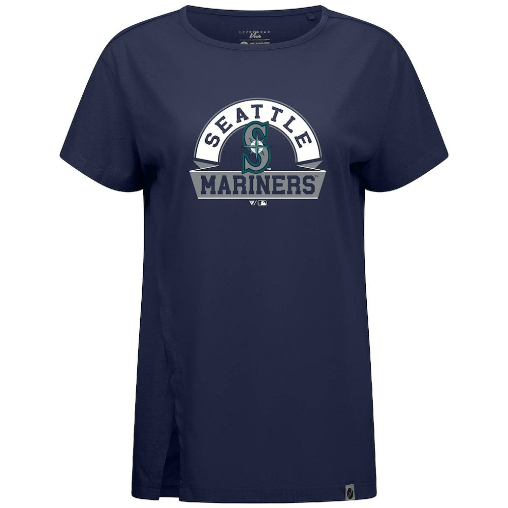 Seattle Mariners Levelwear Women's Influx Banner Arch T-Shirt Navy