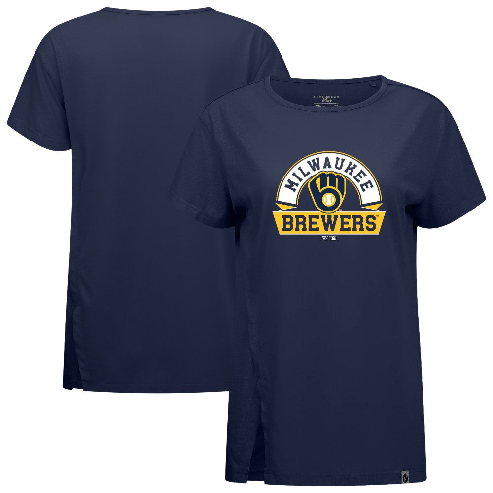 Milwaukee Brewers Levelwear Women's Influx Banner Arch T-Shirt Navy