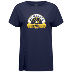 Milwaukee Brewers Levelwear Women's Influx Banner Arch T-Shirt Navy
