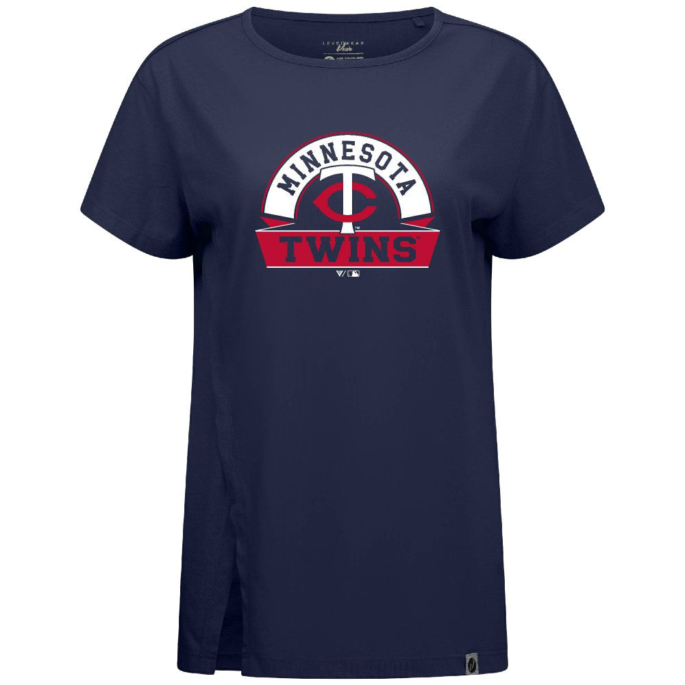 Minnesota Twins Levelwear Women's Influx Banner Arch T-Shirt Navy