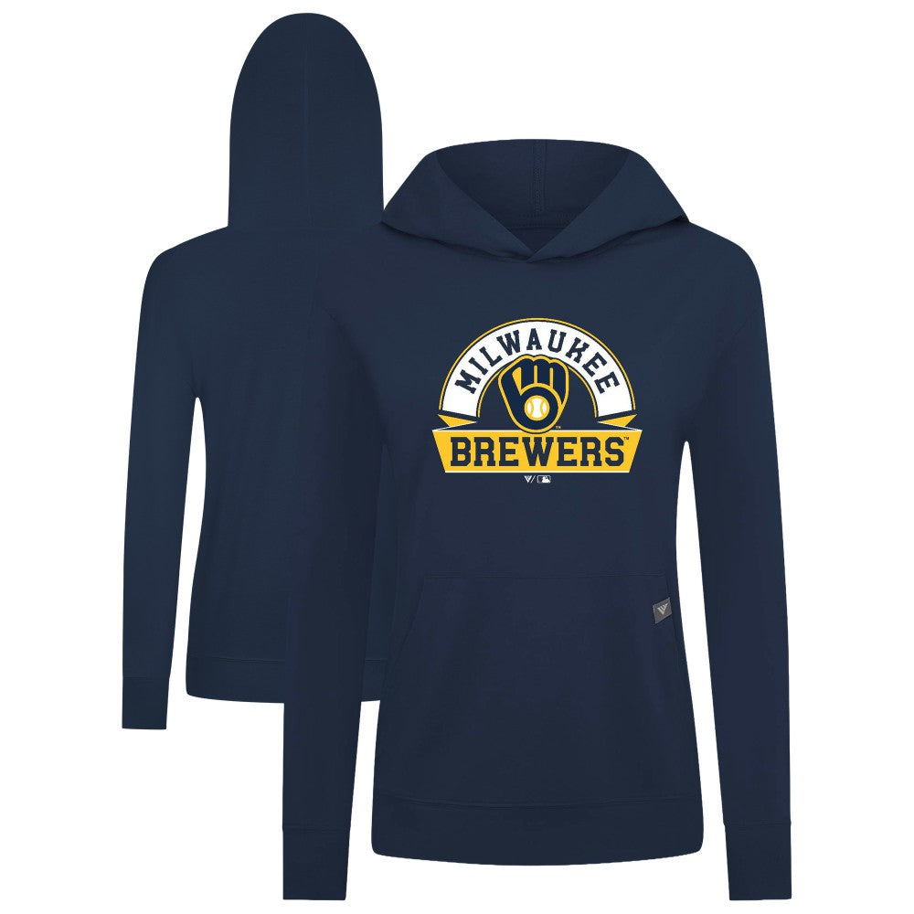 Milwaukee Brewers Levelwear Women's Relay Banner Arch Long Sleeve T-Shirt Hoodie Navy