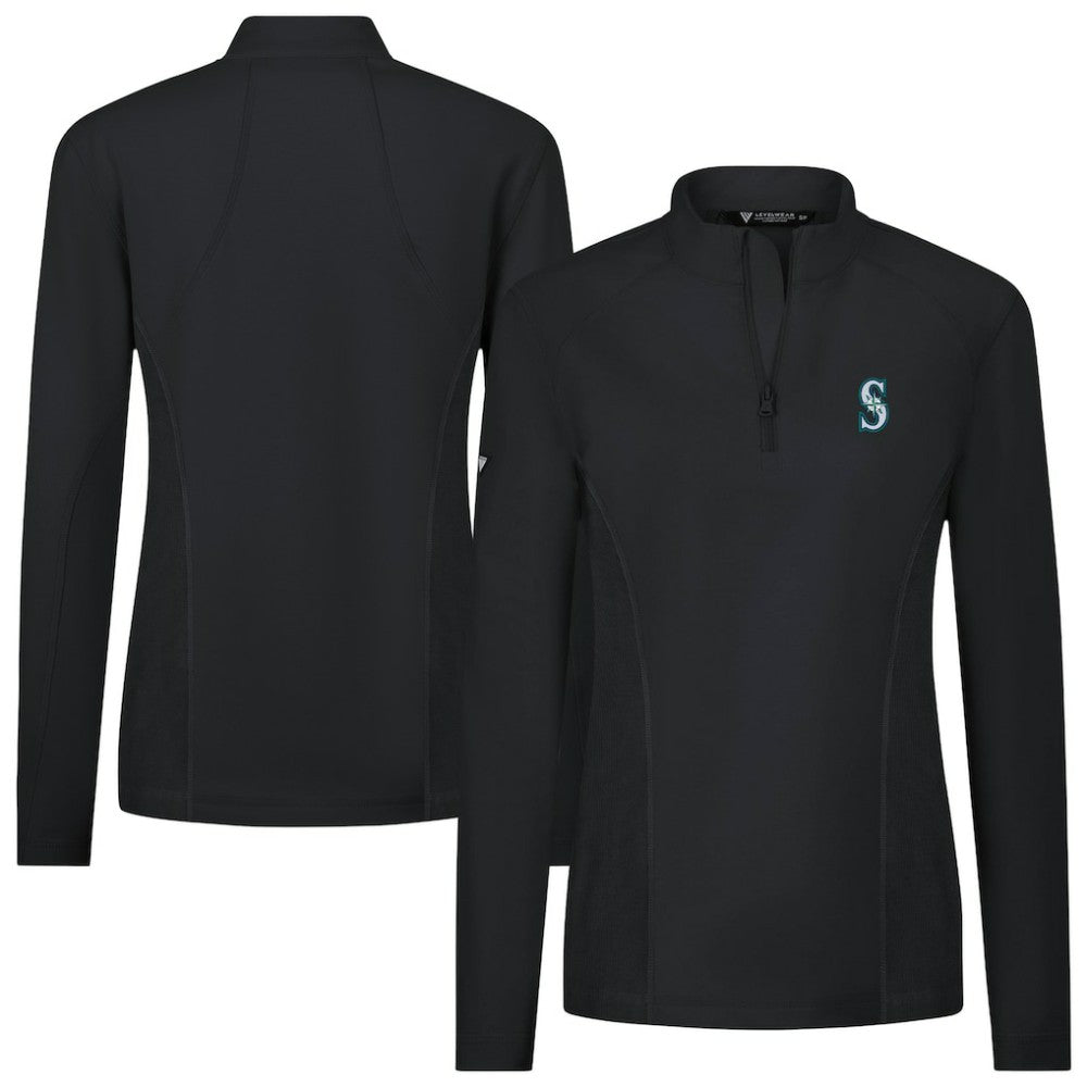 Seattle Mariners Levelwear Women's Upright Insignia 2.0 Quarter-Zip Tri-Blend Top Black