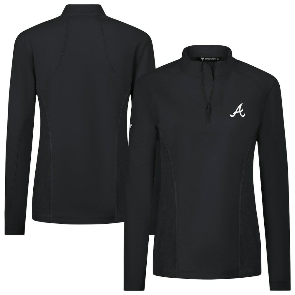Atlanta Braves Levelwear Women's Upright Insignia 2.0 Quarter-Zip Tri-Blend Top Black