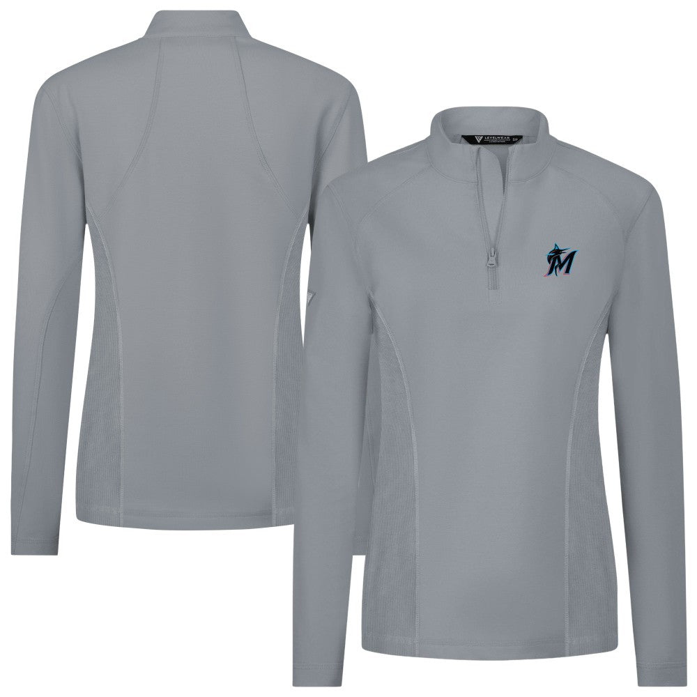 Miami Marlins Levelwear Women's Upright Insignia 2.0 Quarter-Zip Tri-Blend Top Gray