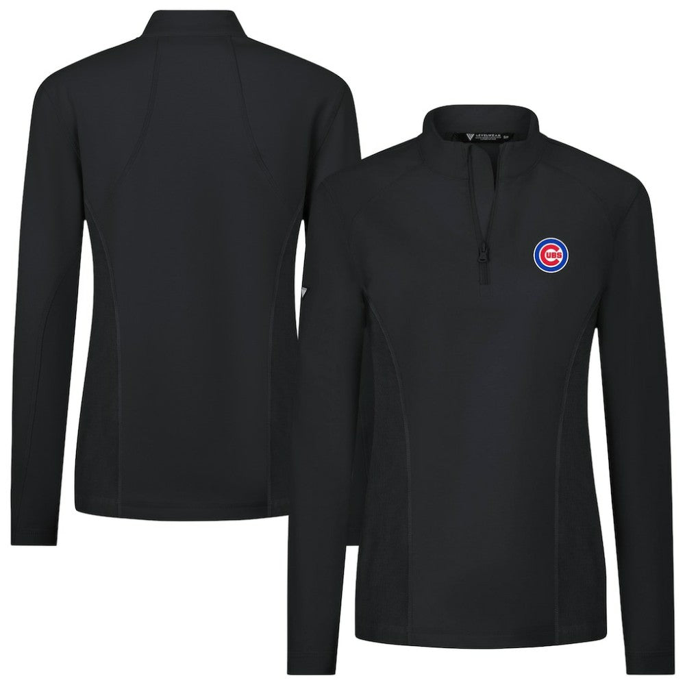Chicago Cubs Levelwear Women's Upright Insignia 2.0 Quarter-Zip Tri-Blend Top Black