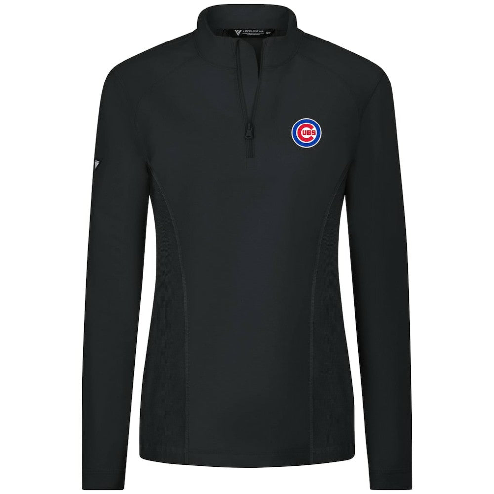 Chicago Cubs Levelwear Women's Upright Insignia 2.0 Quarter-Zip Tri-Blend Top Black