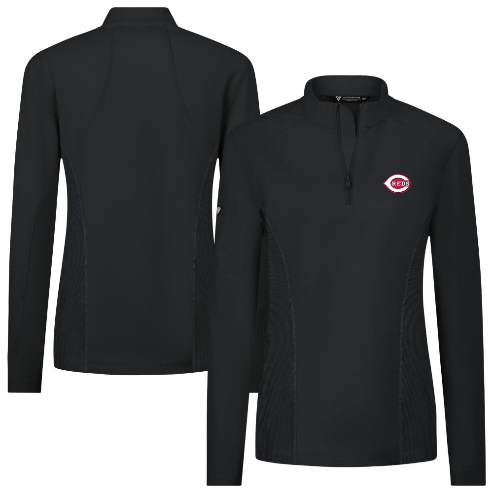 Cincinnati Reds Levelwear Women's Upright Insignia 2.0 Quarter-Zip Tri-Blend Top Black