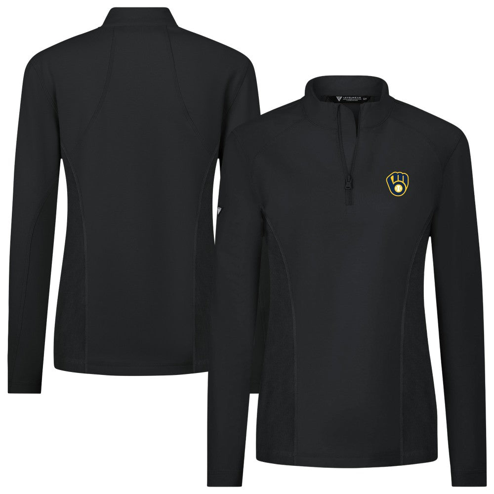 Milwaukee Brewers Levelwear Women's Upright Insignia 2.0 Quarter-Zip Tri-Blend Top Black