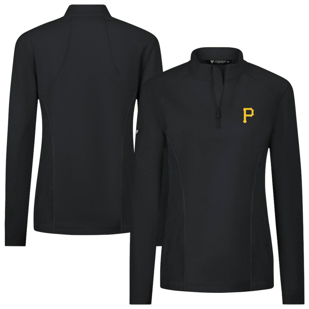 Pittsburgh Pirates Levelwear Women's Upright Insignia 2.0 Quarter-Zip Tri-Blend Top Black