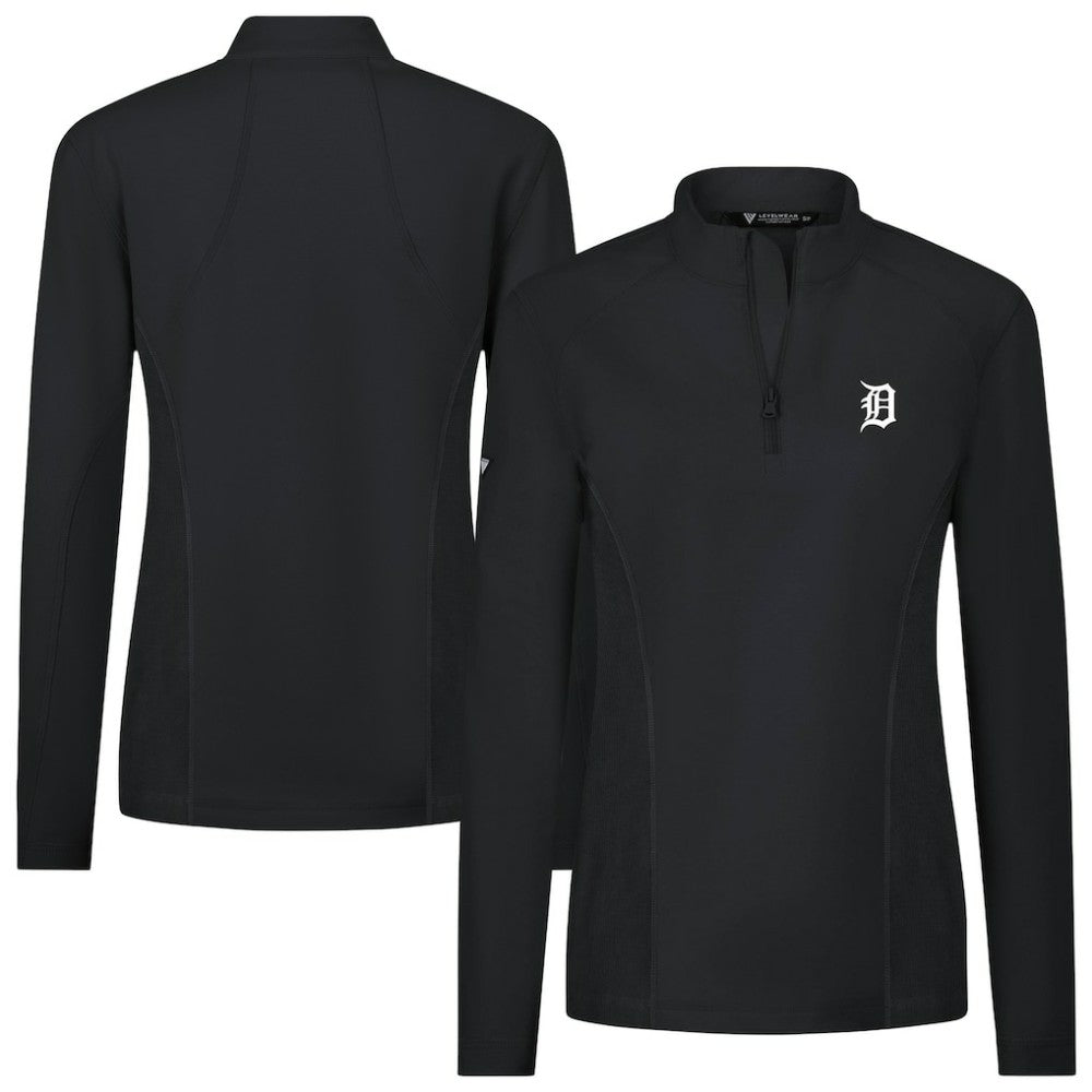 Detroit Tigers Levelwear Women's Upright Insignia 2.0 Quarter-Zip Tri-Blend Top Black