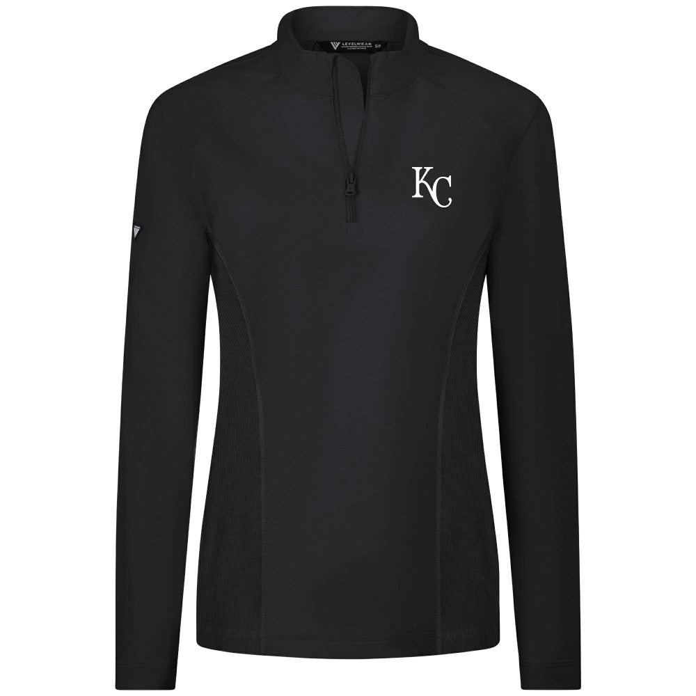 Kansas City Royals Levelwear Women's Upright Insignia 2.0 Quarter-Zip Tri-Blend Top Black