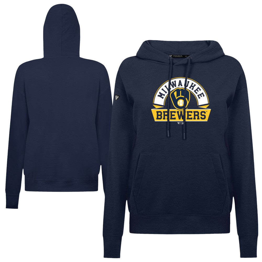Milwaukee Brewers Levelwear Women's Adorn Banner Arch Hoodie Navy