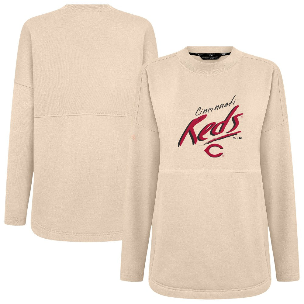 Cincinnati Reds Levelwear Women's Oversized Beaudry Sizzle Top Khaki