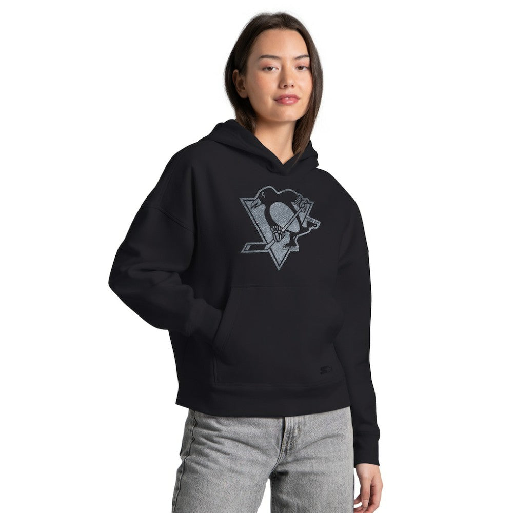Pittsburgh Penguins Starter Women's Rhinestone Relaxed Hoodie Black