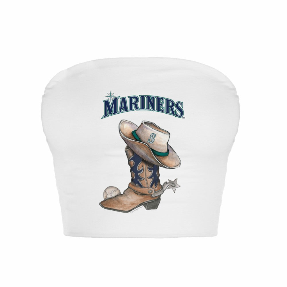 Seattle Mariners Tiny Turnip Women's Cowboy Boot Crop Tube Top White