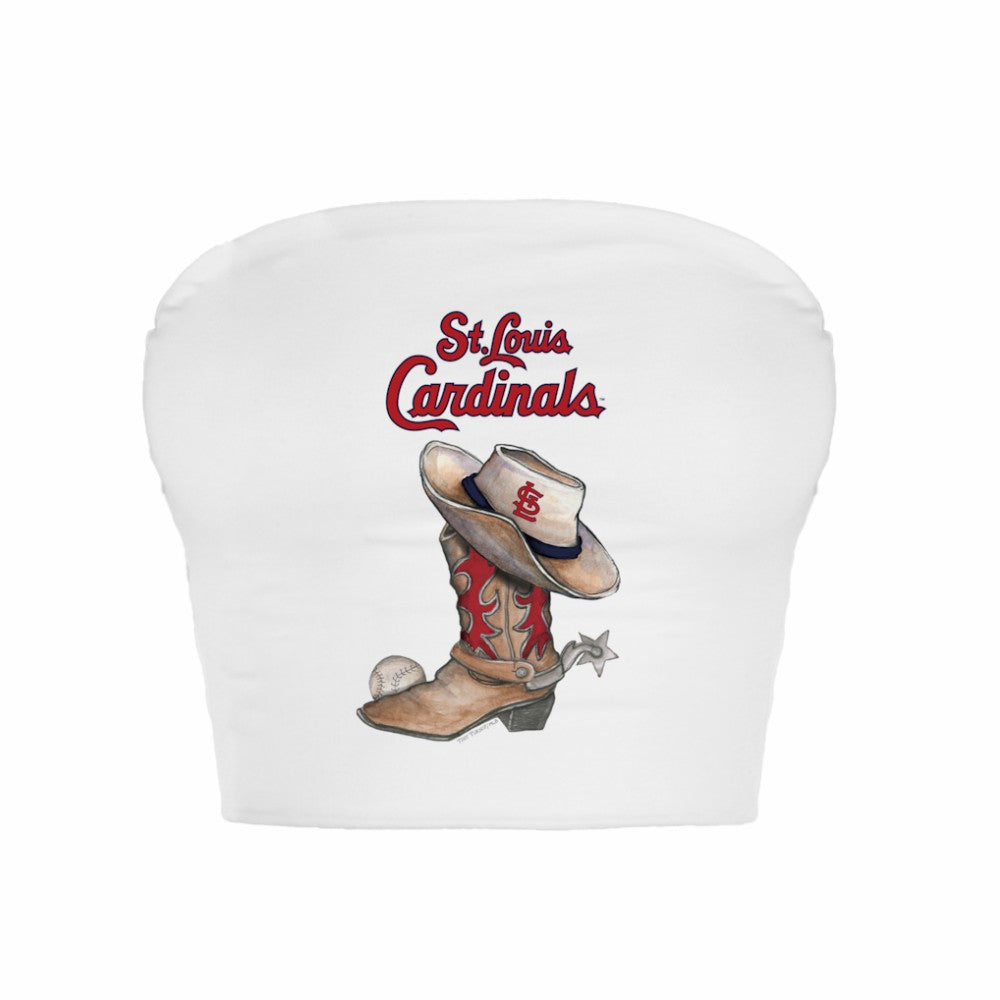 St. Louis Cardinals Tiny Turnip Women's Cowboy Boot Crop Tube Top White